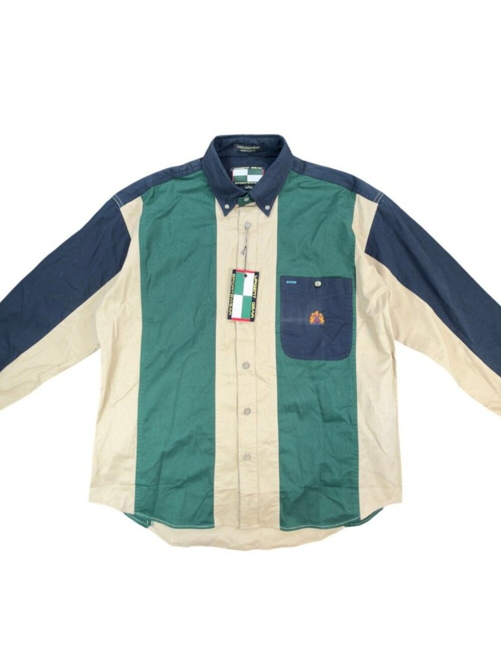 Urgent Gear Vintage 90s Shirt Boys L 14/16 Colorblock Green Tan NWT NOS